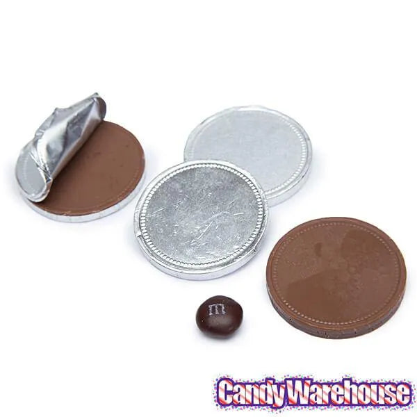 Madelaine Silver Foiled Milk Chocolate Coins - Blank: 5LB Bag