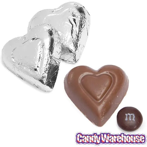 Madelaine Silver Foiled Milk Chocolate Hearts: 5LB Bag