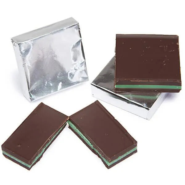 Madelaine Silver Foiled Mint Truffle Dark Chocolate Squares: 5LB Box