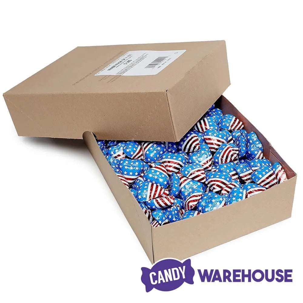 Madelaine USA Flag Foiled Milk Chocolate Hearts: 5LB Box