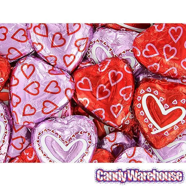 Madelaine Valentine Foiled Large Milk Chocolate Hearts: 60-Piece Box