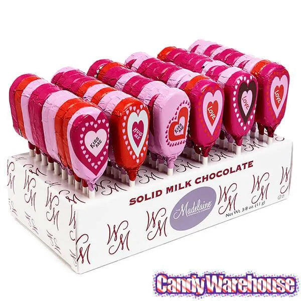 Madelaine Valentine Foiled Milk Chocolate Lollipops: 36-Piece Display