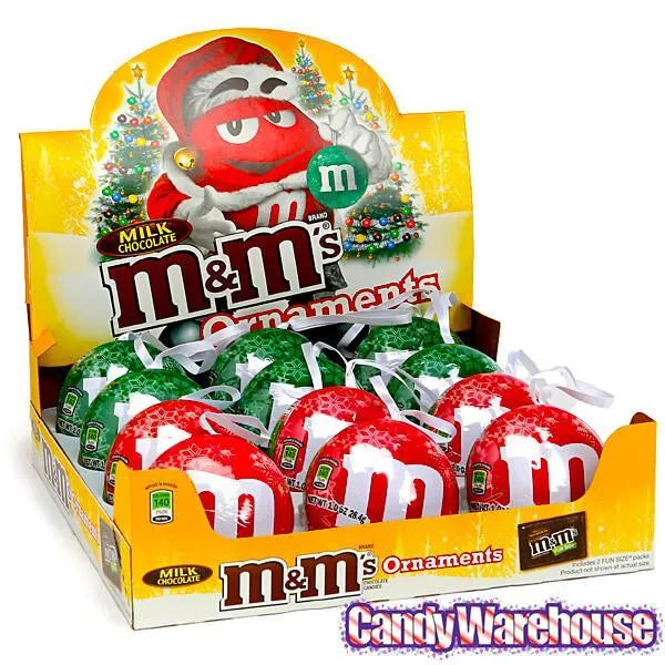 M&M's Candy Filled Tin Christmas Ornaments: 12-Piece Display