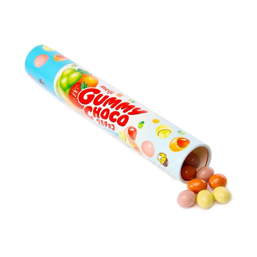 Meiji Chocolate Covered Gummy Fruits Candy: 50-Piece Tube