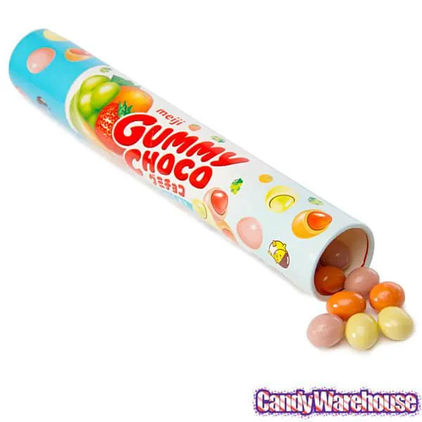 Meiji Chocolate Covered Gummy Fruits Candy: 50-Piece Tube