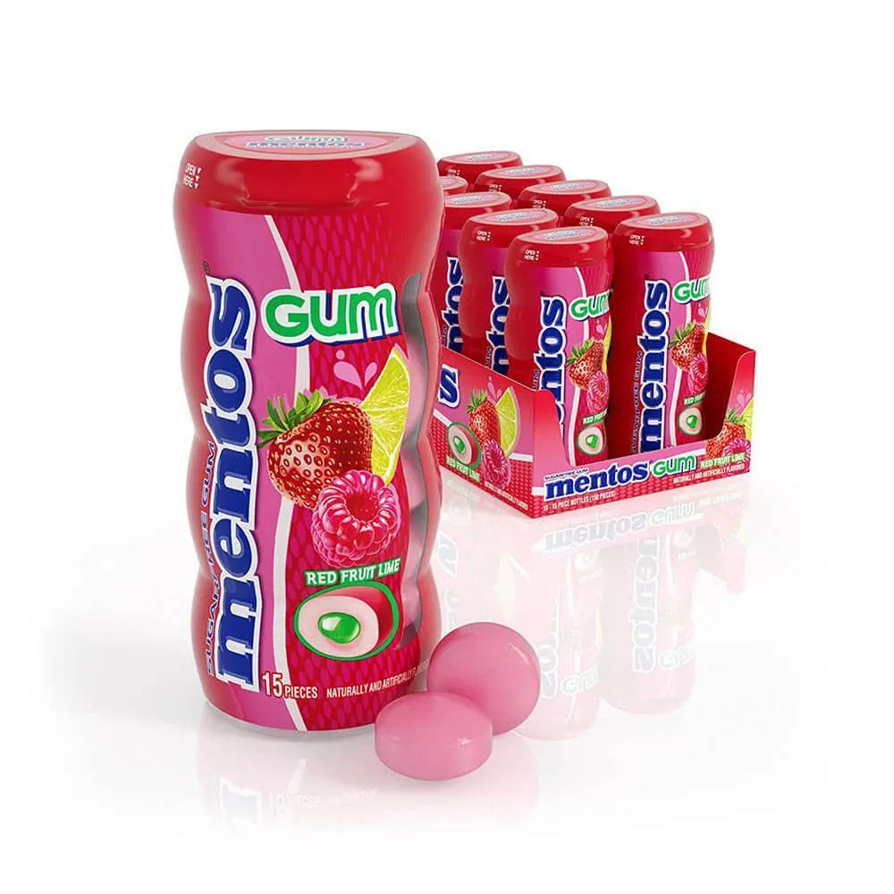 Mentos Sugar Free Gum Packs- Red Fruit Lime: 10-Piece Box