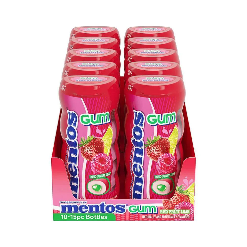 Mentos Sugar Free Gum Packs- Red Fruit Lime: 10-Piece Box