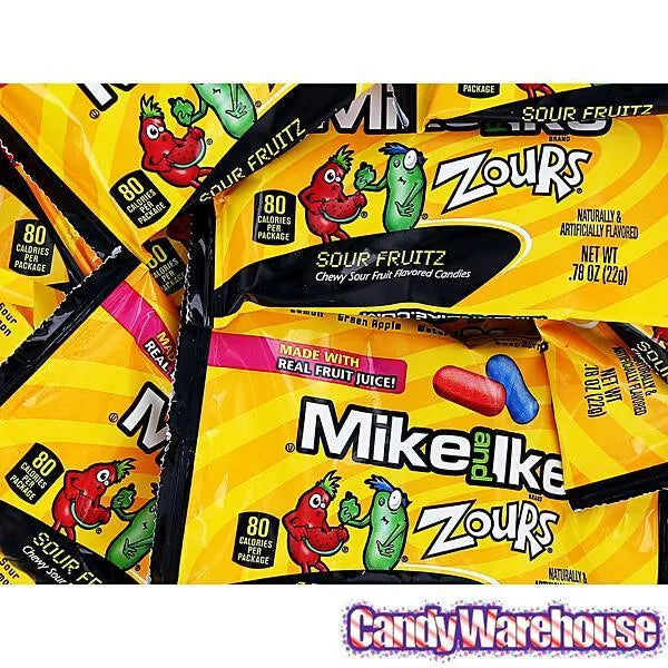 Mike and Ike Zours Candy Snack Size Packs: 24-Piece Box