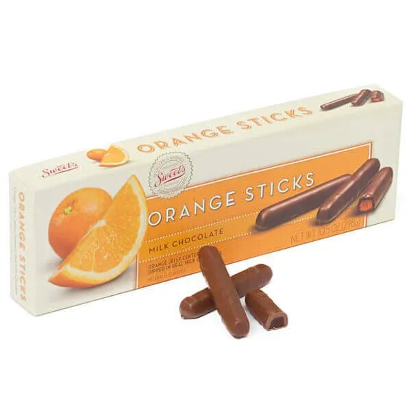 Milk Chocolate Covered Orange Jelly Candy Sticks Packs: 12-Piece Box