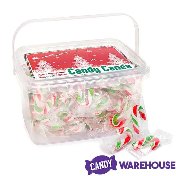 Mini Candy Canes - Red, Green, and White: 100-Piece Tub