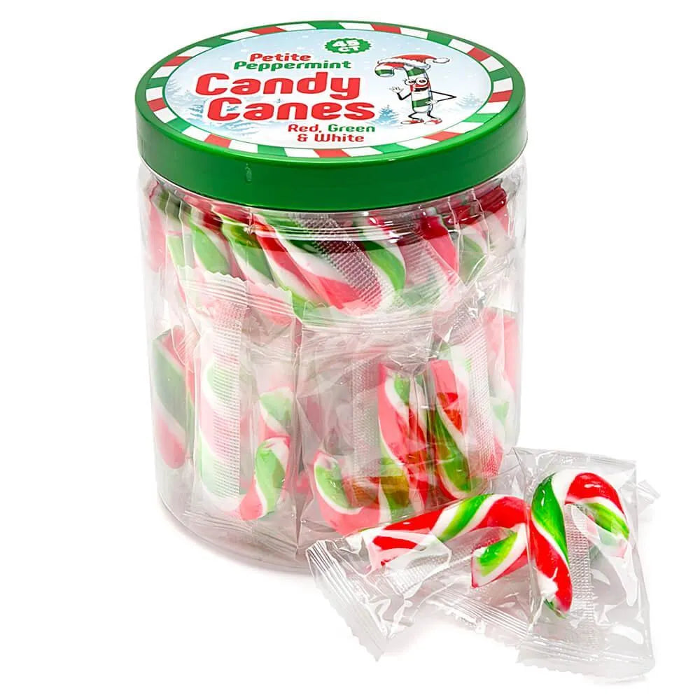 Mini Candy Canes - Red, Green, and White: 45-Piece Jar