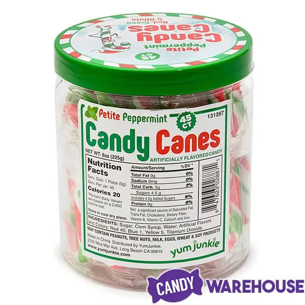 Mini Candy Canes - Red, Green, and White: 45-Piece Jar