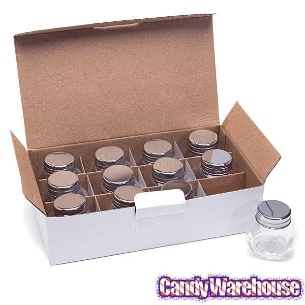 Mini Glass Favor Jars - 1.5-Ounce Candy Jar with Silver Top: 12-Piece Set