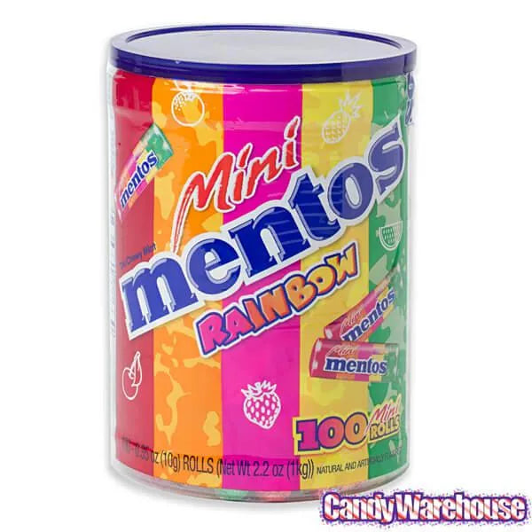 Mini Mentos Rainbow Candy Rolls: 100-Piece Tub