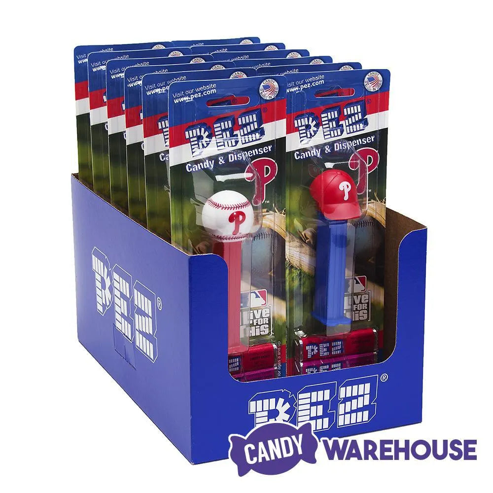 MLB Team Baseball PEZ Candy Packs - Philadelphia Philles: 12-Piece Box