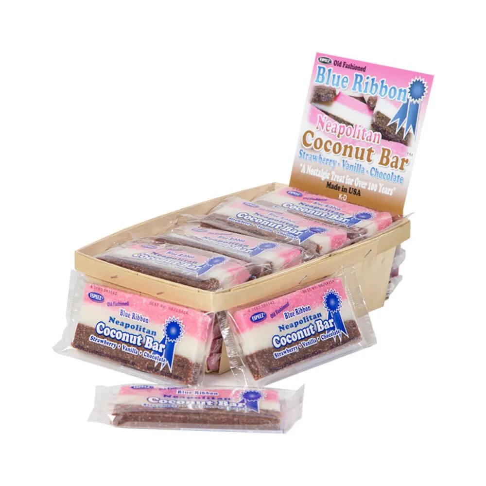 Neapolitan 3 Color Coconut Slice Candy Bars: 24-Piece Box