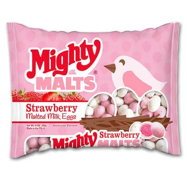 Necco Mighty Malts Strawberry Malted Milk Eggs: 9-Ounce Bag