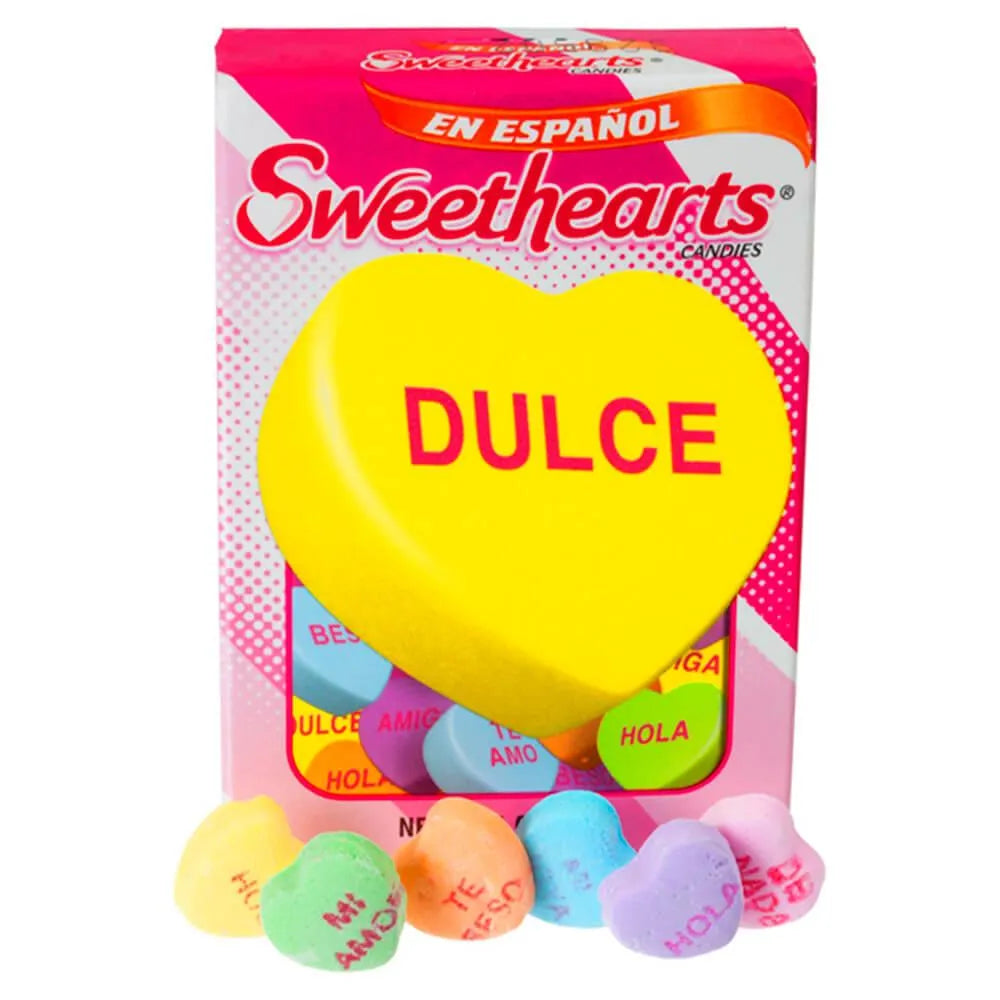 Necco Spanish Sweethearts Tiny Conversation Candy Hearts Packs - Modern Flavors: 36-Piece Box