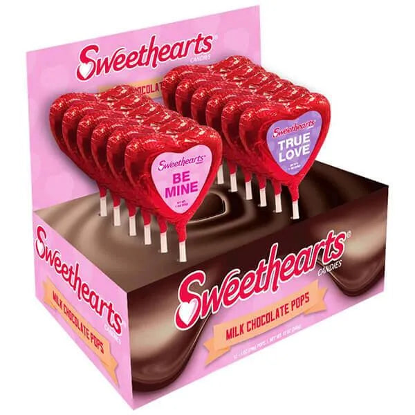 Necco Sweethearts Milk Chocolate Heart Pops: 12-Piece Display