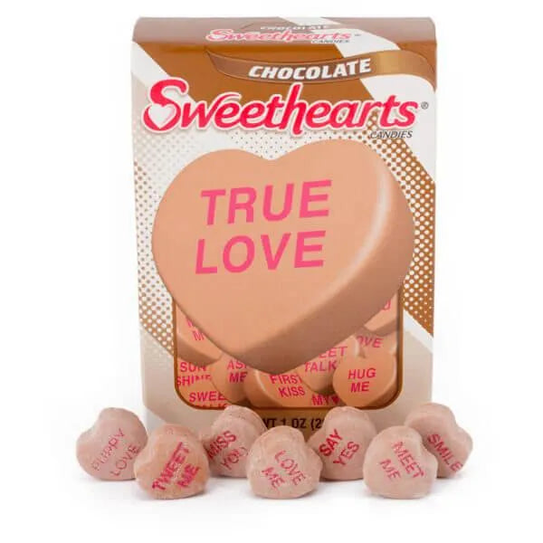 Necco Sweethearts Tiny Conversation Candy Hearts Packs - Chocolate Flavor: 36-Piece Box