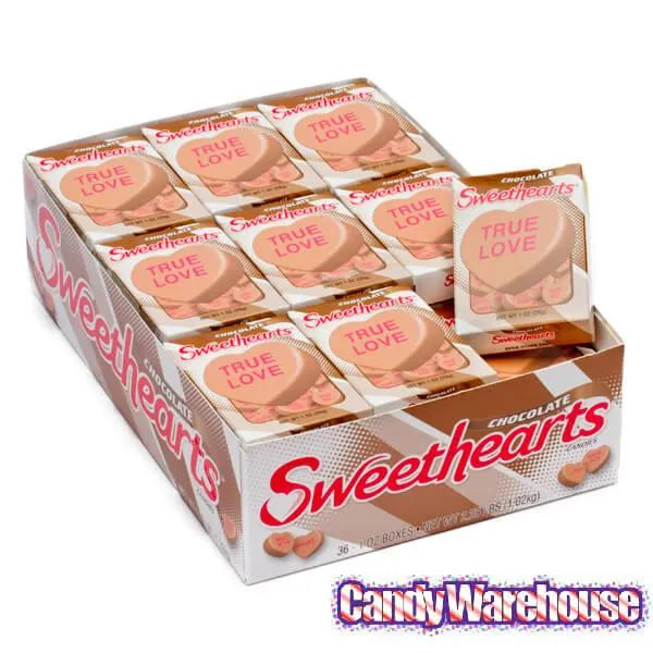 Necco Sweethearts Tiny Conversation Candy Hearts Packs - Chocolate Flavor: 36-Piece Box