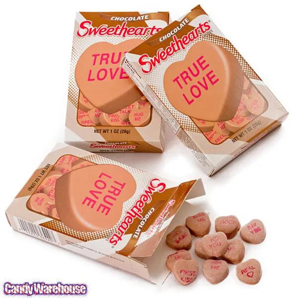 Necco Sweethearts Tiny Conversation Candy Hearts Packs - Chocolate Flavor: 36-Piece Box