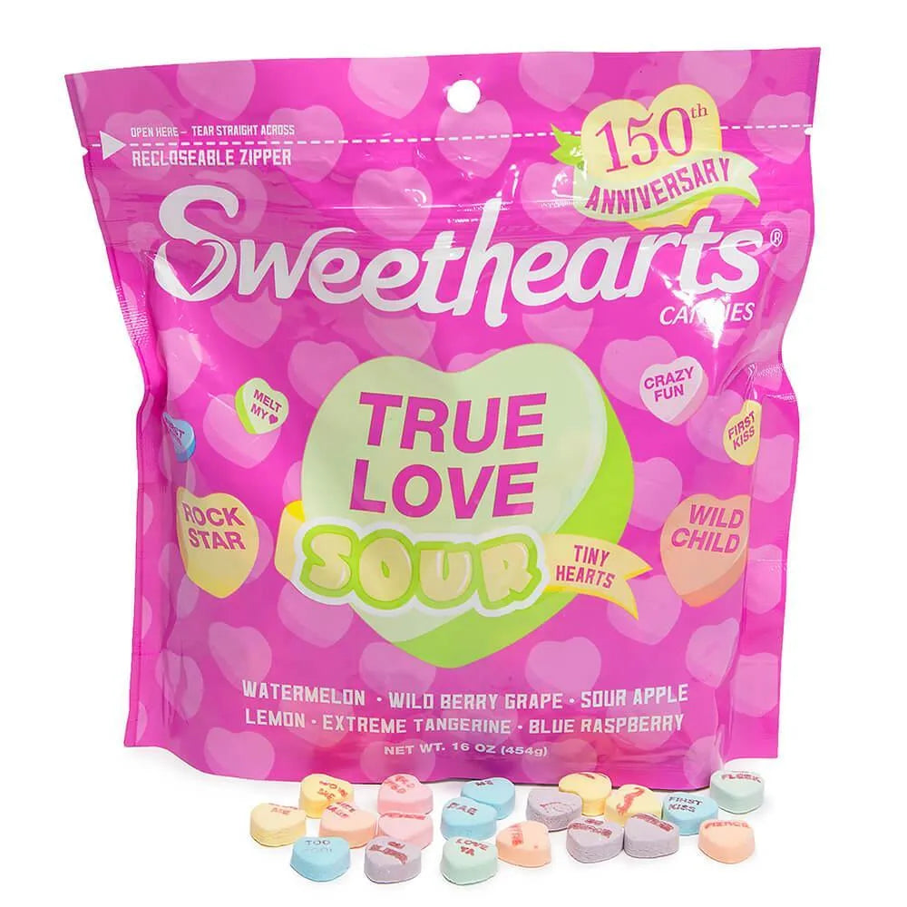 Necco Sweethearts Tiny Conversation Candy Hearts - Sour Flavors: 8-Ounce Bag