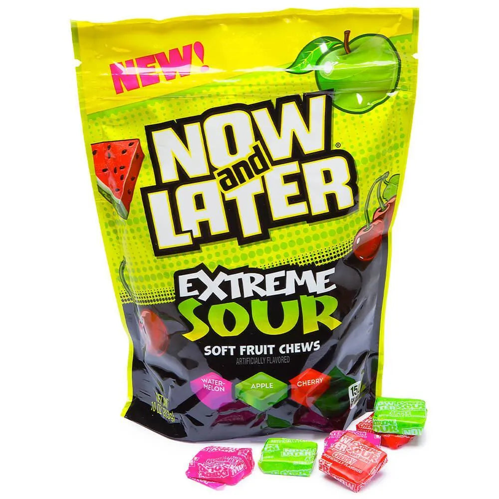 Now and Later Extreme Sour Soft Fruit Chews Candy: 10-Ounce Bag