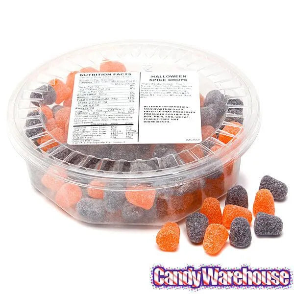 Orange and Black Mini Spiced Gumdrops Candy: 16-Ounce Tub