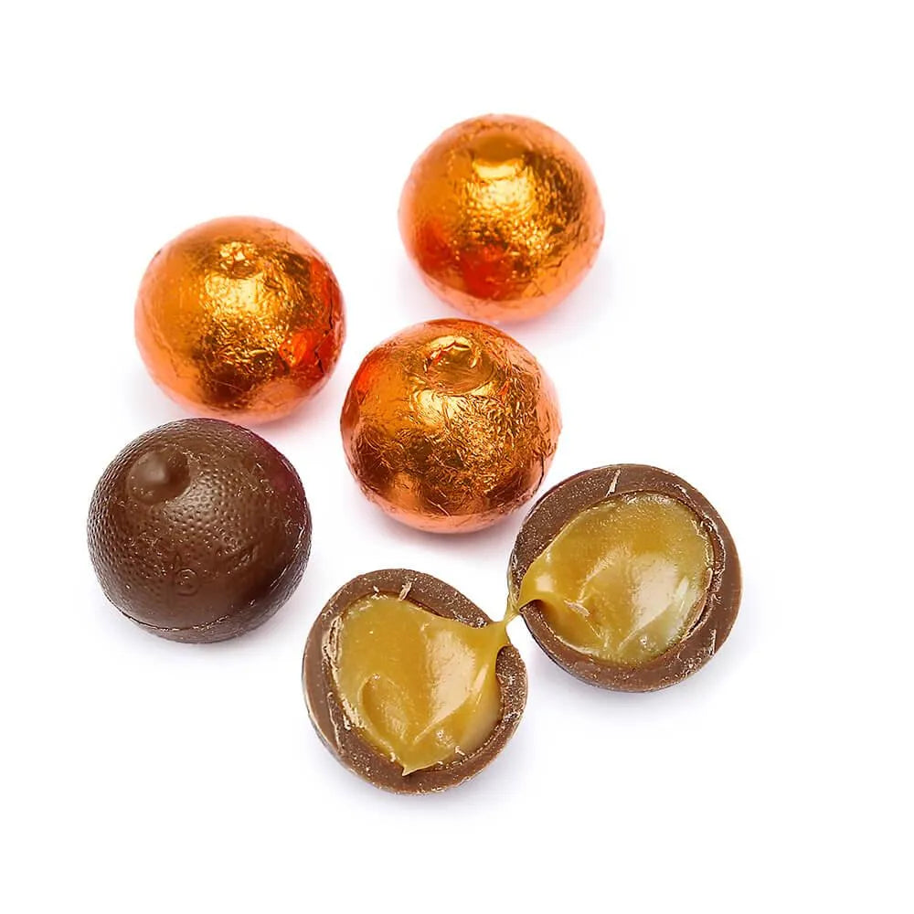 Palmer Foiled Caramel Filled Chocolate Candy Balls - Orange: 5LB Bag