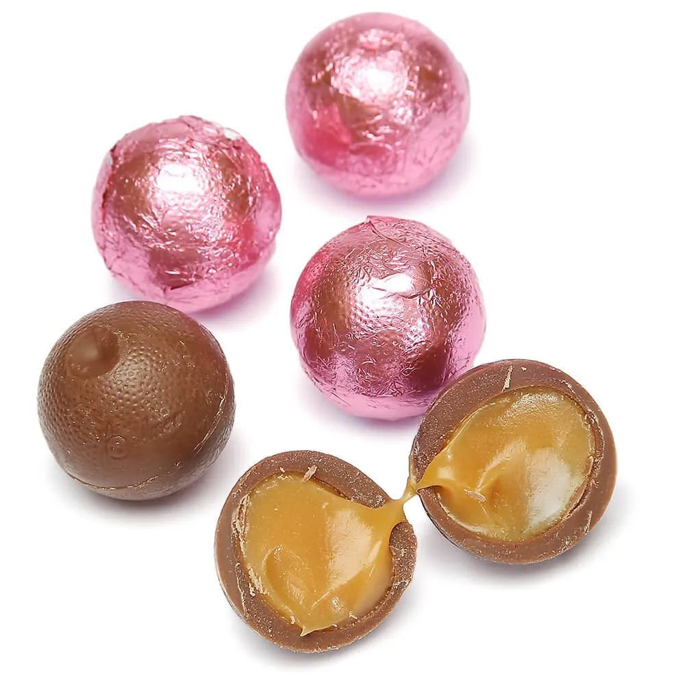 Palmer Foiled Caramel Filled Chocolate Candy Balls - Pink: 5LB Bag