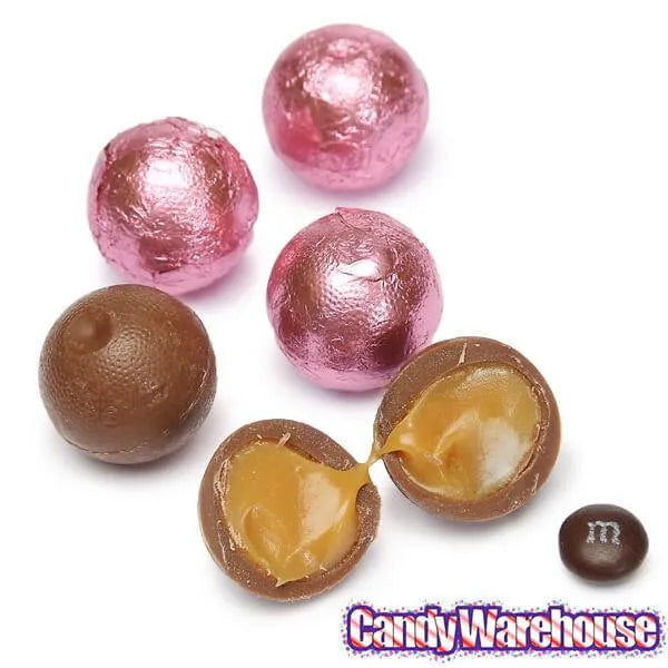 Palmer Foiled Caramel Filled Chocolate Candy Balls - Pink: 5LB Bag