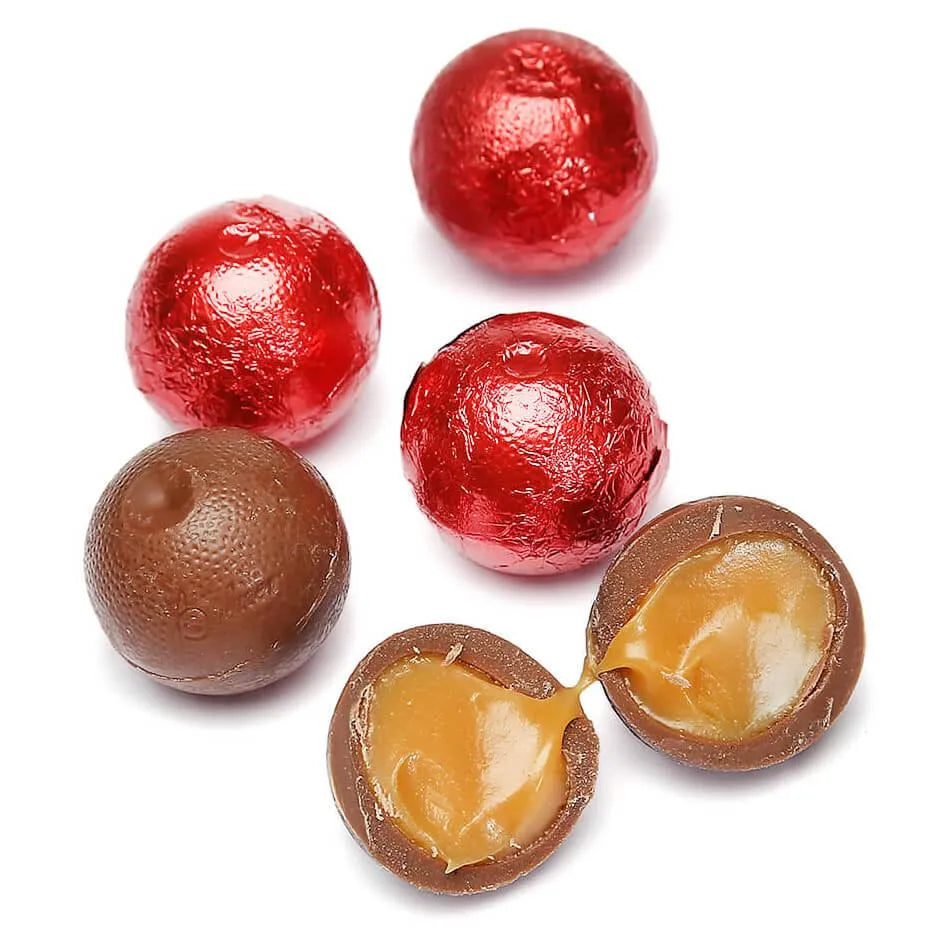 Palmer Foiled Caramel Filled Chocolate Candy Balls - Red: 5LB Bag