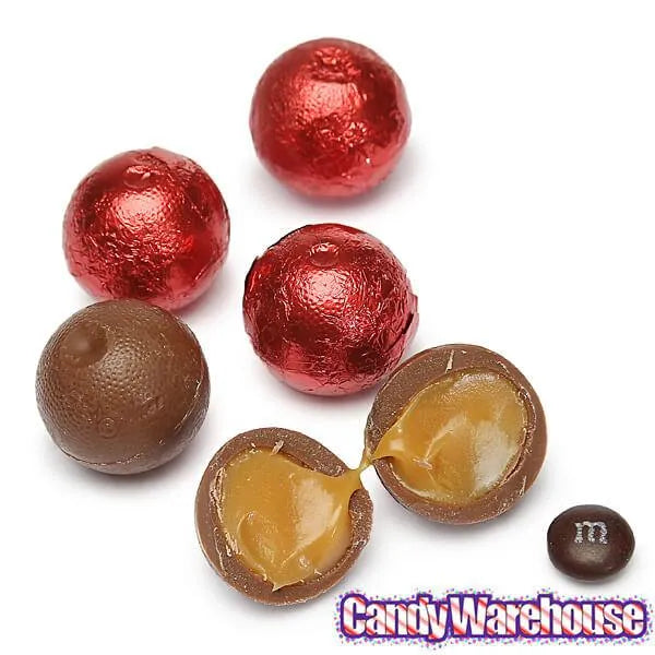 Palmer Foiled Caramel Filled Chocolate Candy Balls - Red: 5LB Bag