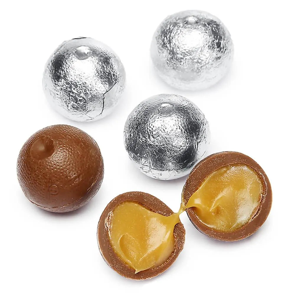 Palmer Foiled Caramel Filled Chocolate Candy Balls - Silver: 5LB Bag