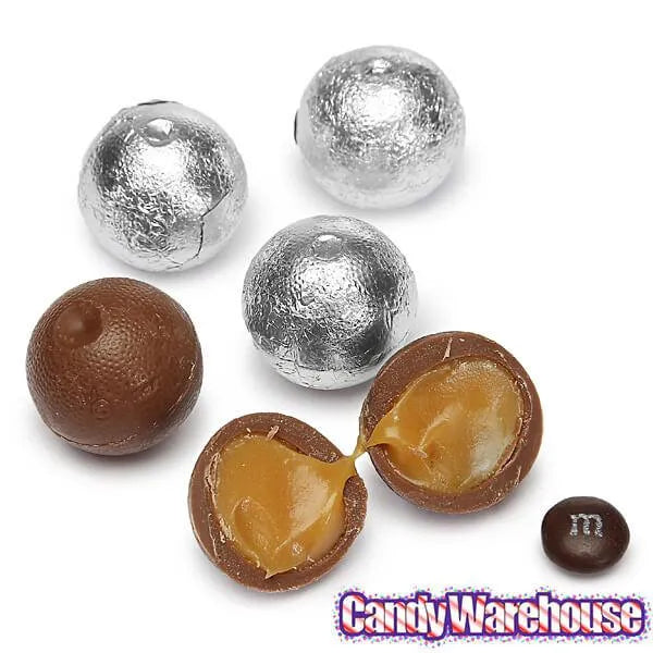 Palmer Foiled Caramel Filled Chocolate Candy Balls - Silver: 5LB Bag