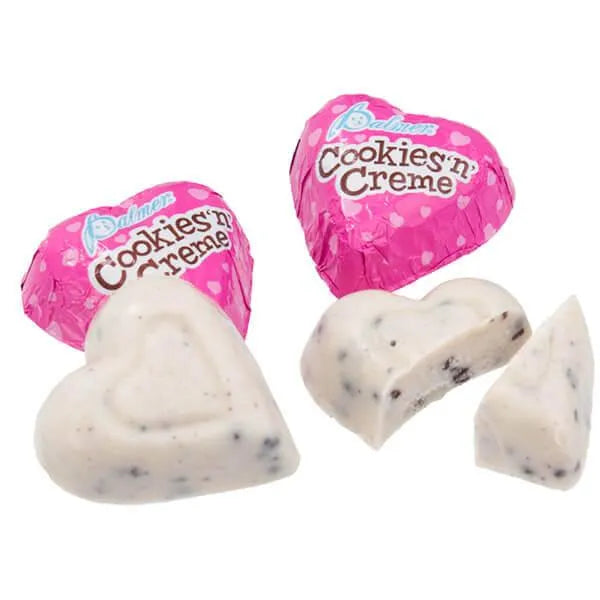 Palmer Pink Foiled Cookies 'n Cream Chocolate Hearts Candy: 4LB Bag