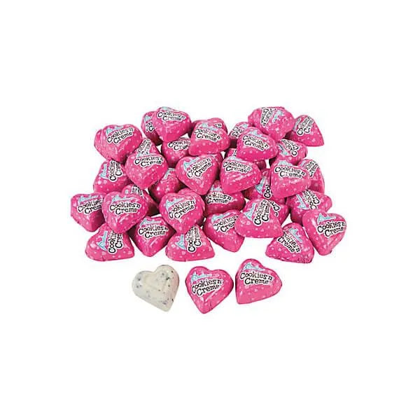 Palmer Pink Foiled Cookies 'n Cream Chocolate Hearts Candy: 4LB Bag