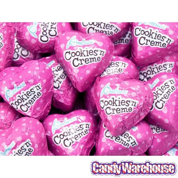 Palmer Pink Foiled Cookies 'n Cream Chocolate Hearts Candy: 4LB Bag