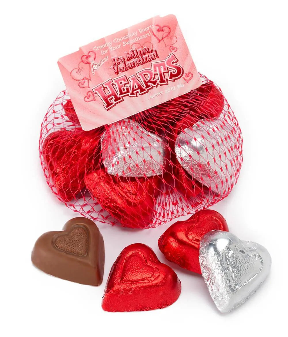 Palmer Valentine Chocolate Hearts in Mesh Bags: 18-Piece Box