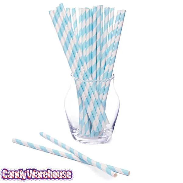 Paper 7.75-Inch Drinking Straws - Baby Blue Stripes: 25-Piece Pack