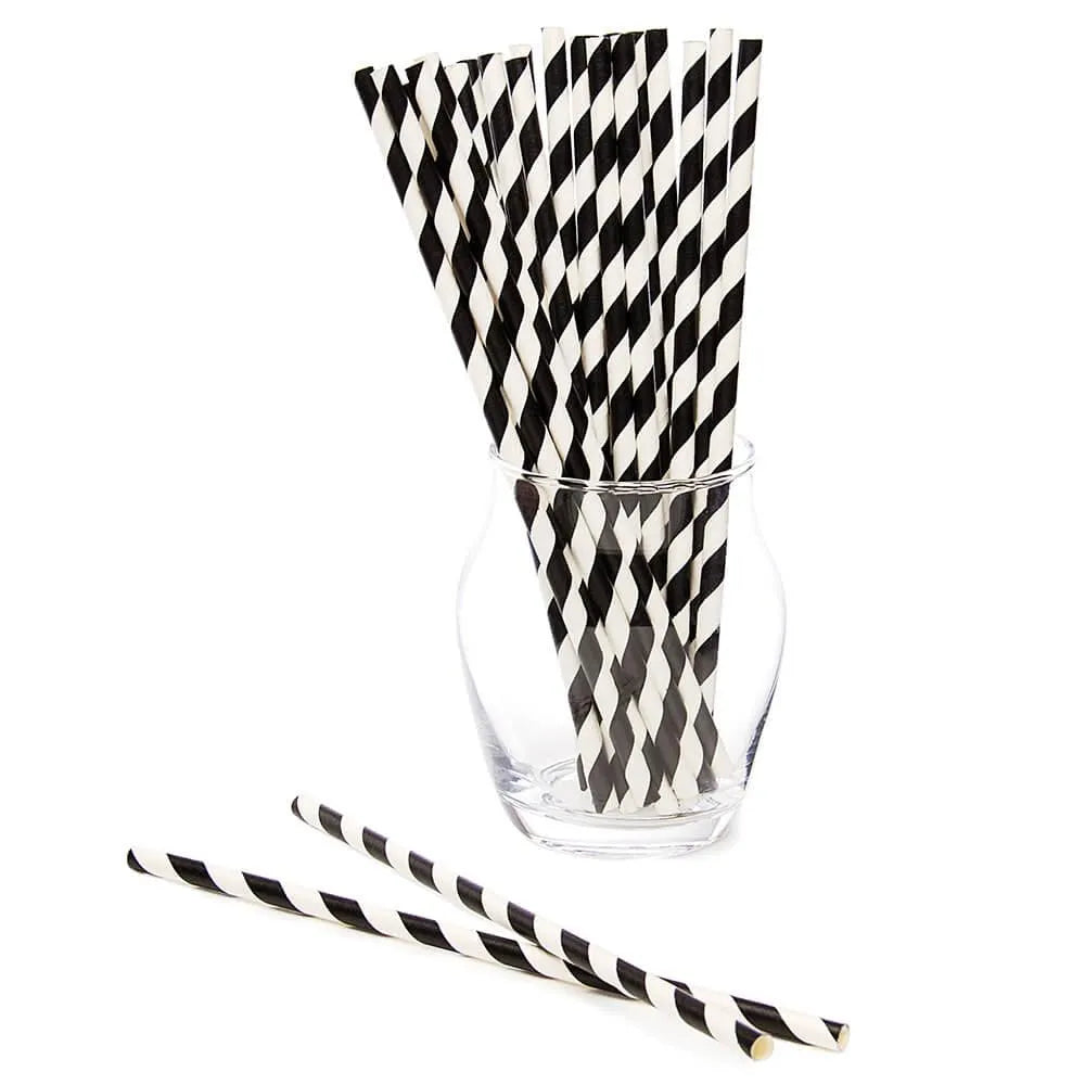 Paper 7.75-Inch Drinking Straws - Black Stripes: 25-Piece Pack