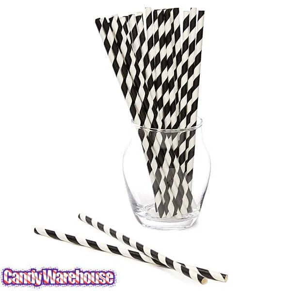 Paper 7.75-Inch Drinking Straws - Black Stripes: 25-Piece Pack