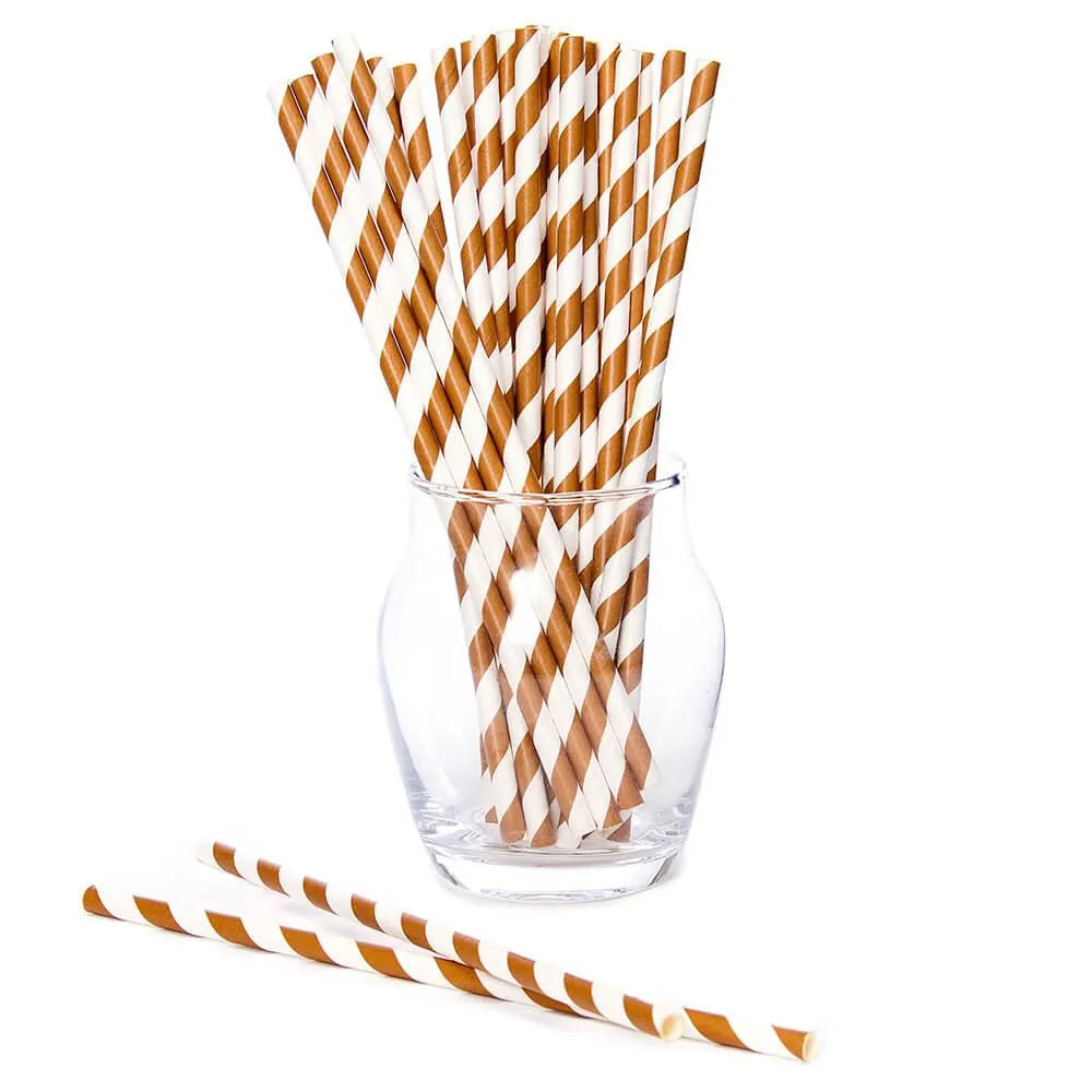 Paper 7.75-Inch Drinking Straws - Brown Stripes: 25-Piece Pack