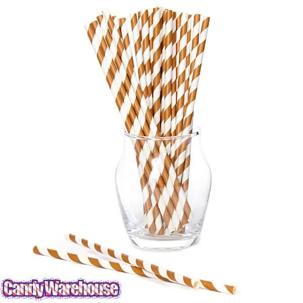 Paper 7.75-Inch Drinking Straws - Brown Stripes: 25-Piece Pack