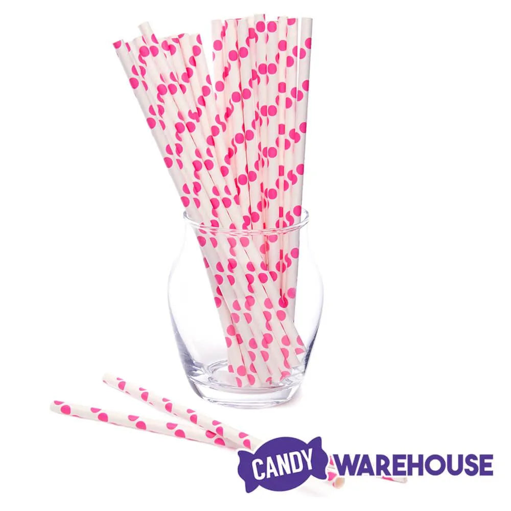 Paper 7.75-Inch Drinking Straws - Bubblegum Pink Polka Dots: 25-Piece Pack