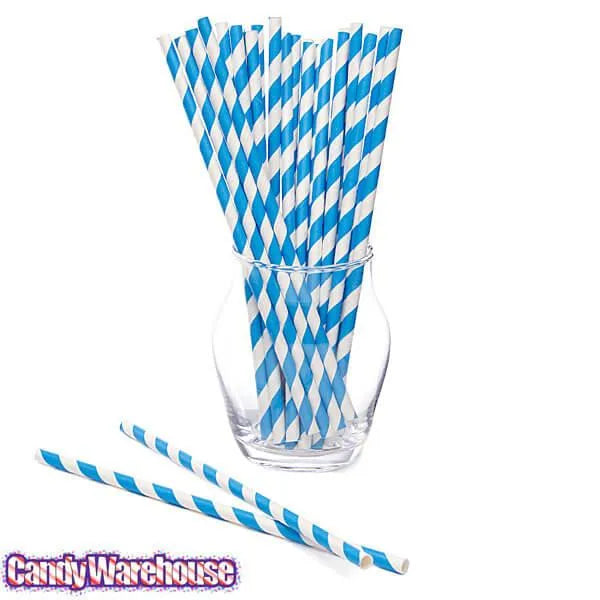 Paper 7.75-Inch Drinking Straws - European Blue Stripes: 25-Piece Pack