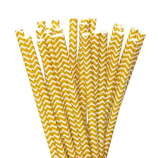 Paper 7.75-Inch Drinking Straws - Gold Chevron Stripes: 25-Piece Pack