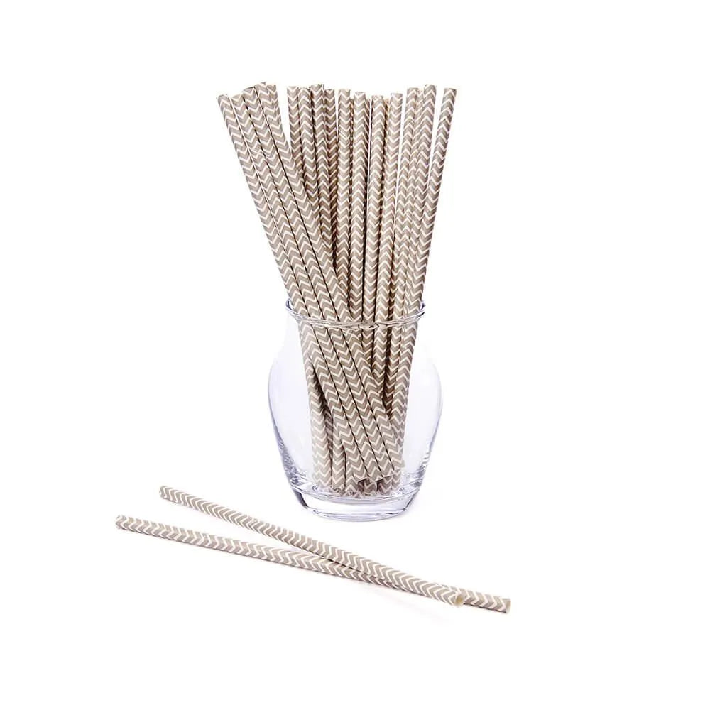 Paper 7.75-Inch Drinking Straws - Grey Chevron Stripes: 25-Piece Pack