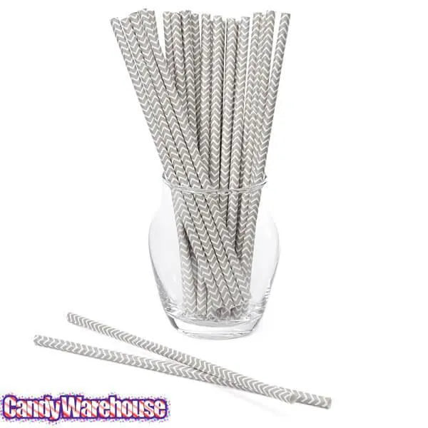 Paper 7.75-Inch Drinking Straws - Grey Chevron Stripes: 25-Piece Pack